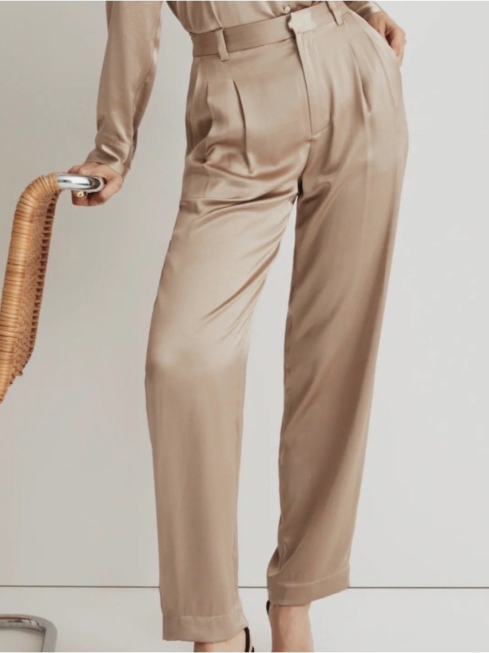 Madewell Taupe High-Rise Pleated Wide-Leg Trousers